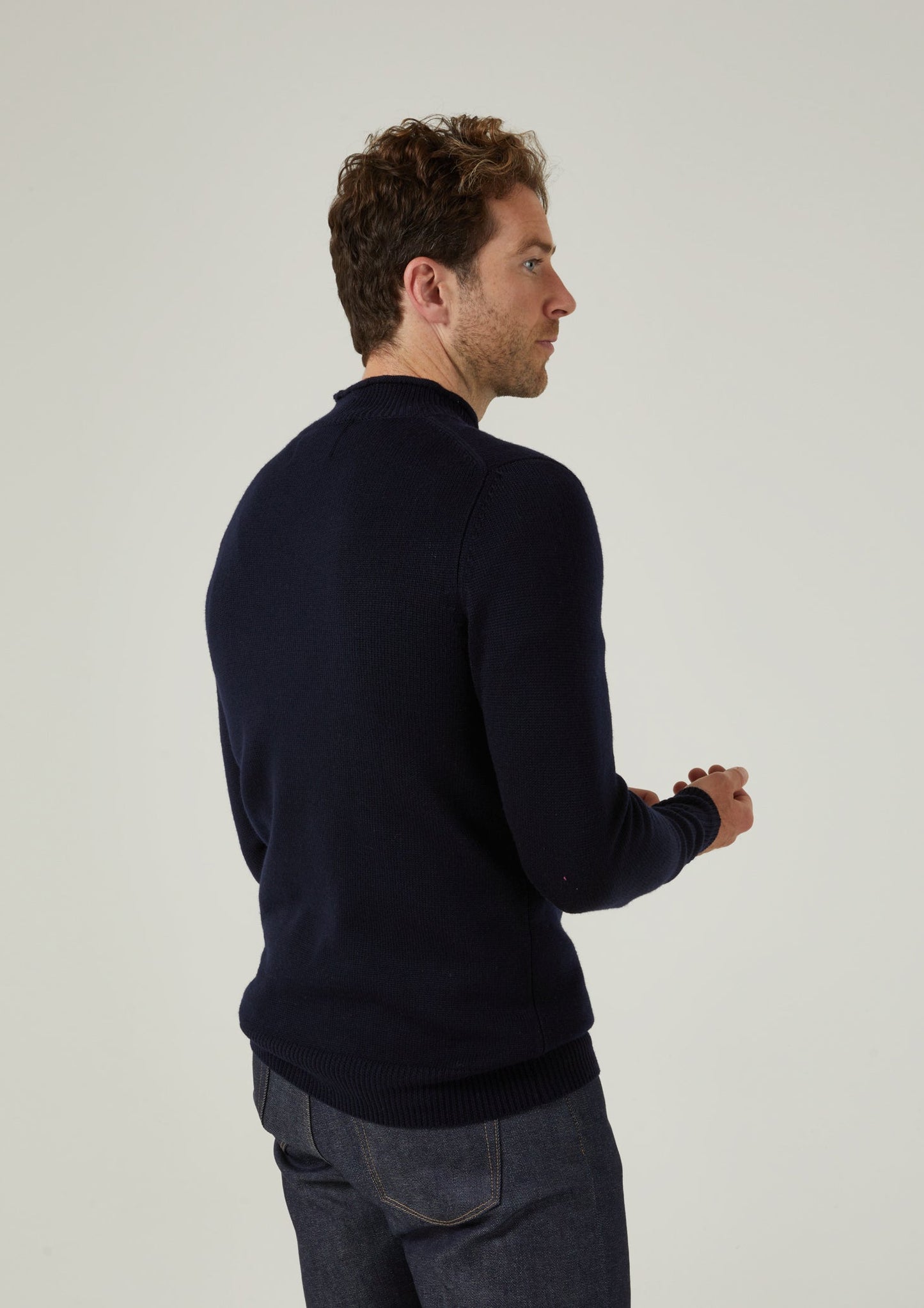 Fordwich Rolled Collar Jumper In Dark Navy