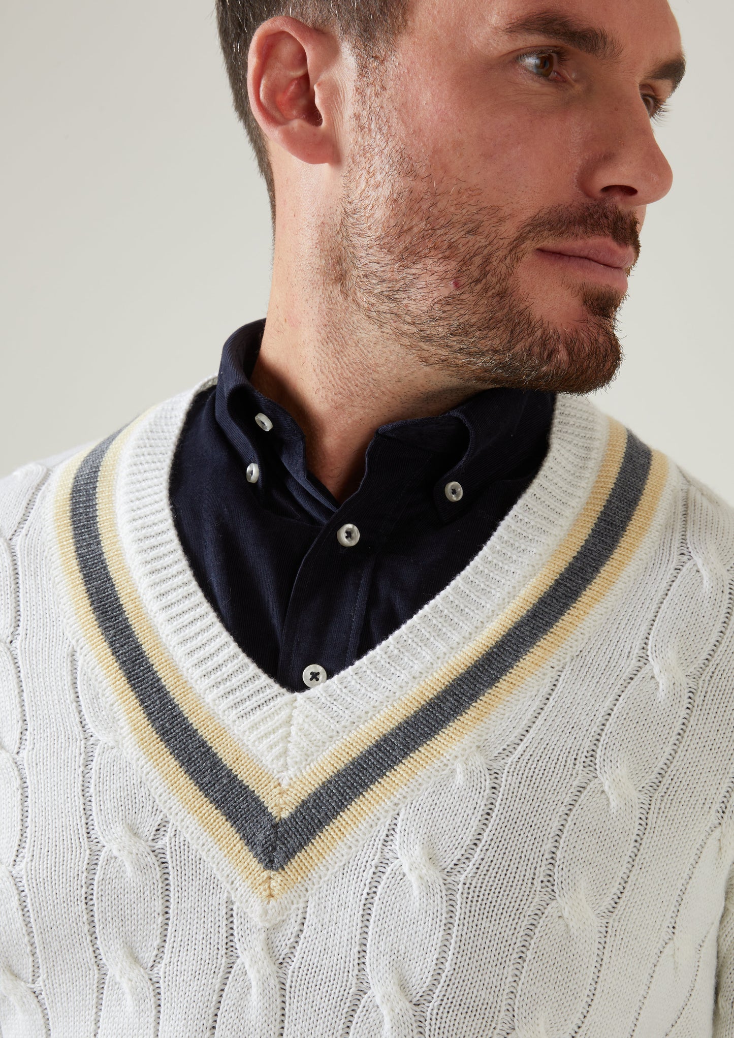 Grafton Men's Merino Wool Cable Cricket Jumper In Ecru