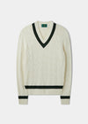 Sandridge Cable Knit Cricket Jumper In Ecru & AP Green