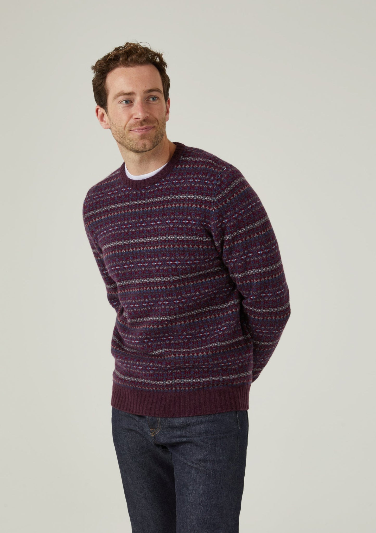 Towthorpe Men's Lambswool Fairisle Black Grape Jumper
