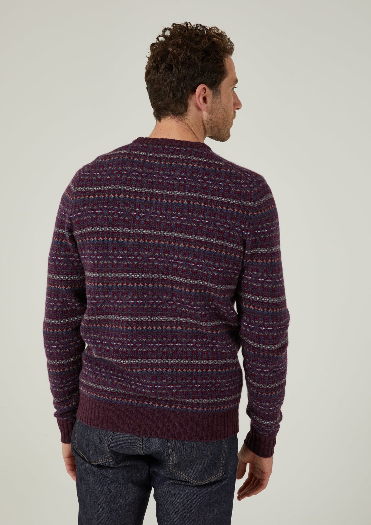 Towthorpe Men's Lambswool Fairisle Black Grape Jumper