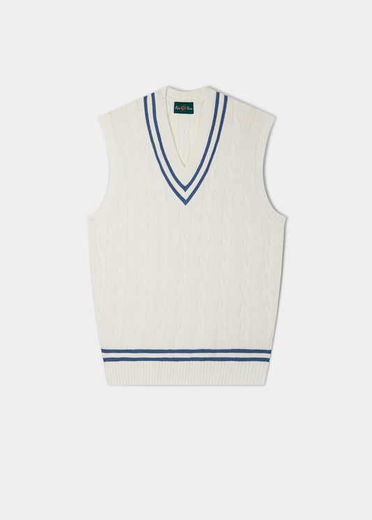 Cotton Cricket Vest In Ecru and Blue