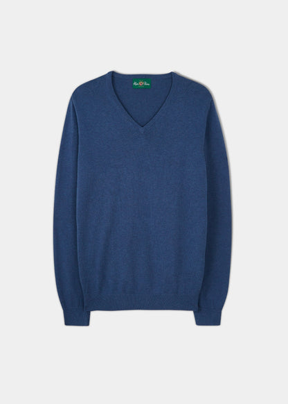 Alan Paine cotton cashmere v-neck jumper in indigo