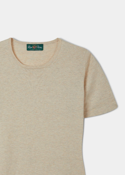 Ladies cotton cashmere short sleeved t-shirt in colourway carnation