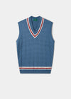 Chadbury Cable Cricket Slipover In Airforce & Cherry