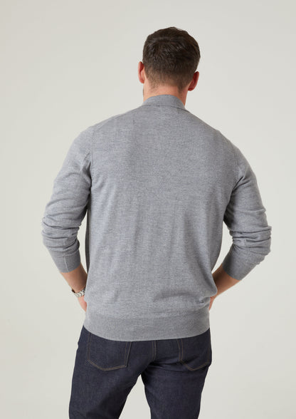Hindhead Men's Merino Wool Polo Shirt in Light Grey Mix