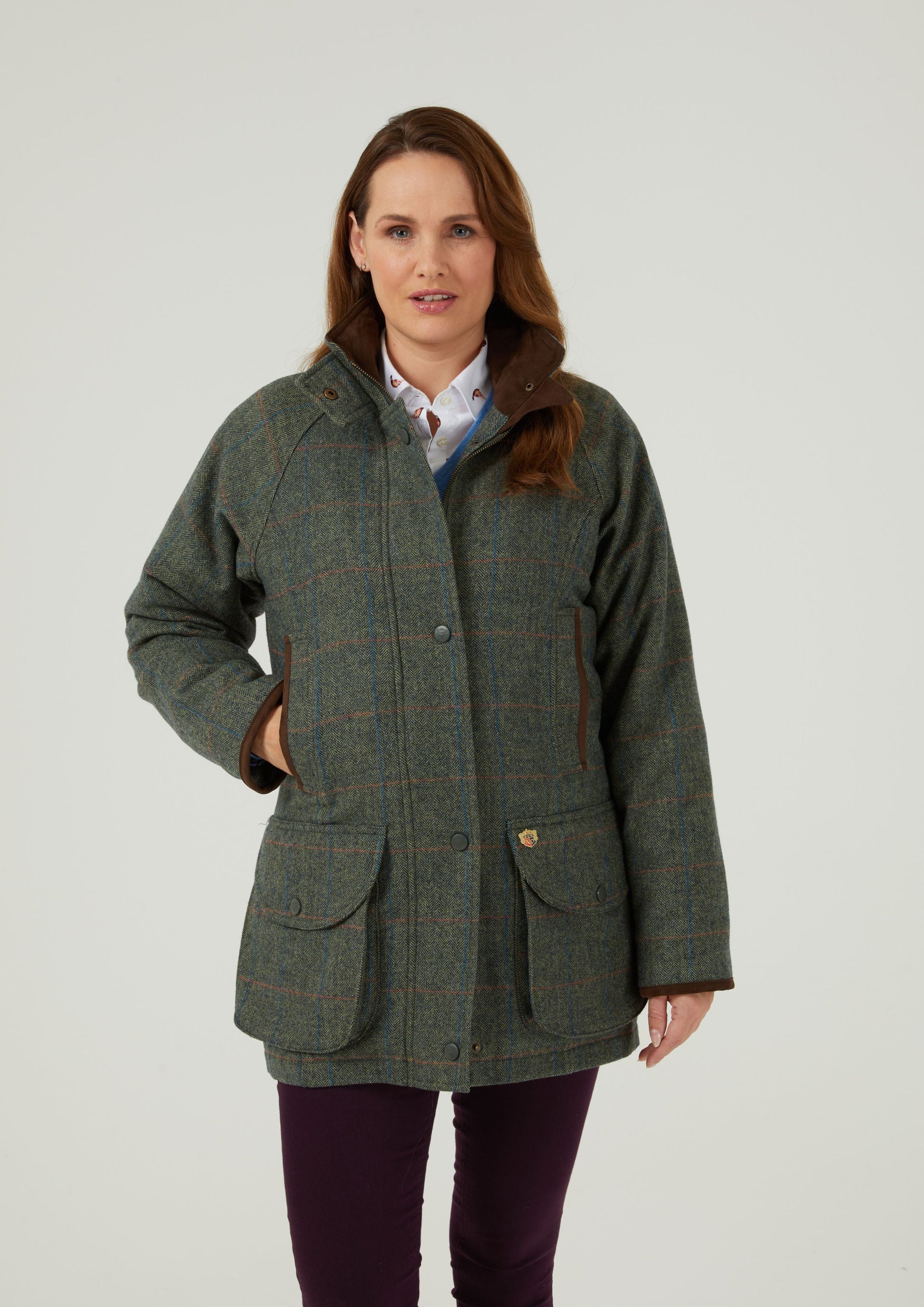 Combrook Ladies Tweed Shooting Coat In Spruce