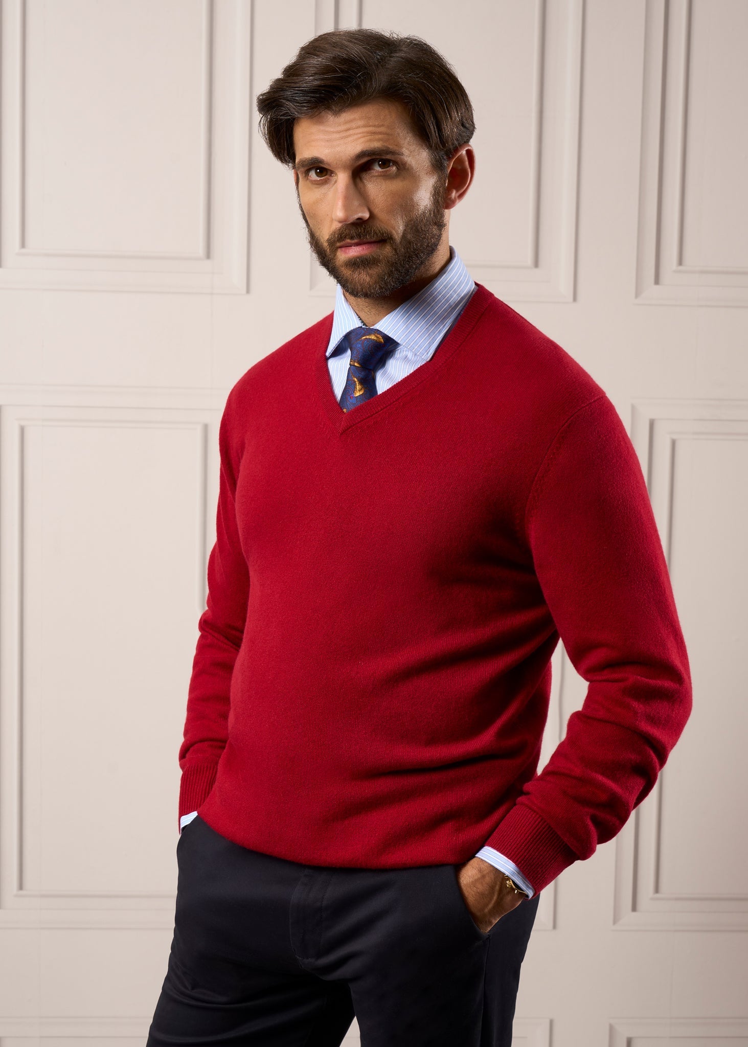Mens red v neck jumper hotsell