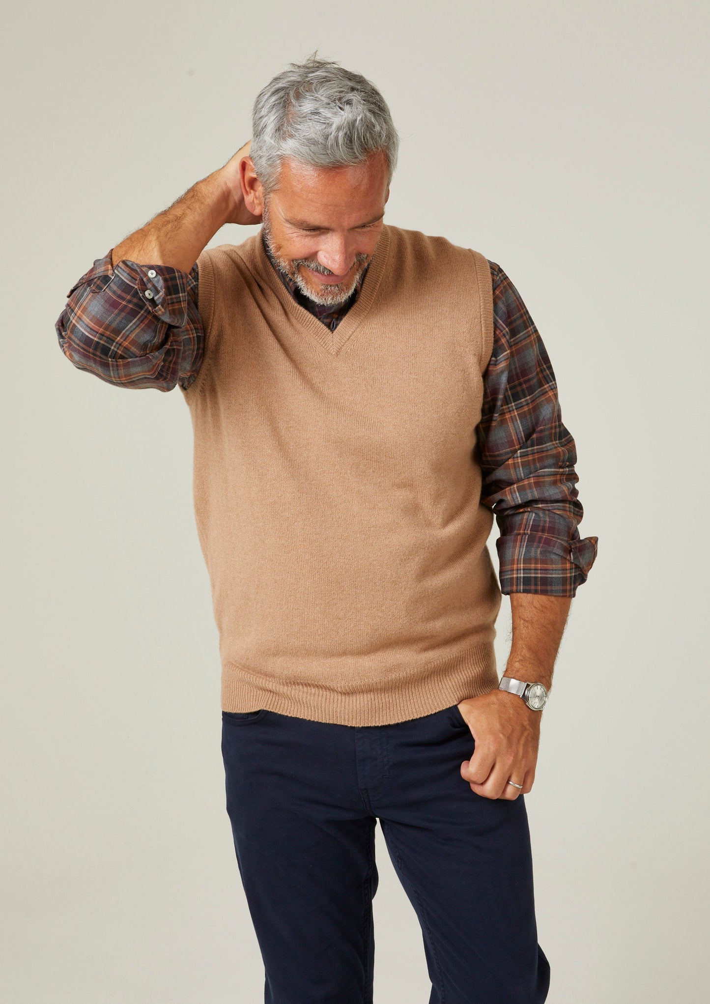 Norfolk Lambswool Slipover in Camel - Classic Fit