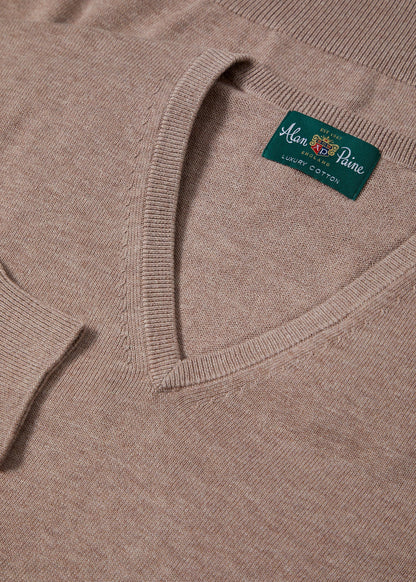 Alan Paine cotton cashmere v-neck jumper in coffee