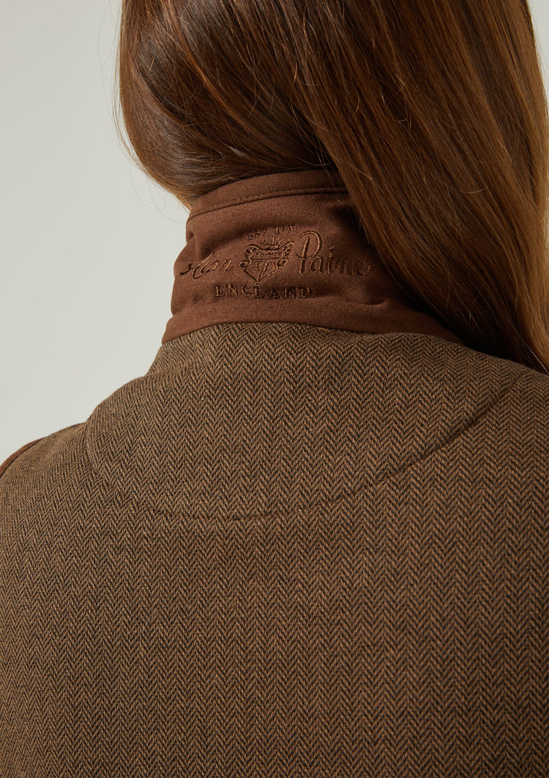 Aylsham Ladies Fleece Gilet In Brown Herringbone 