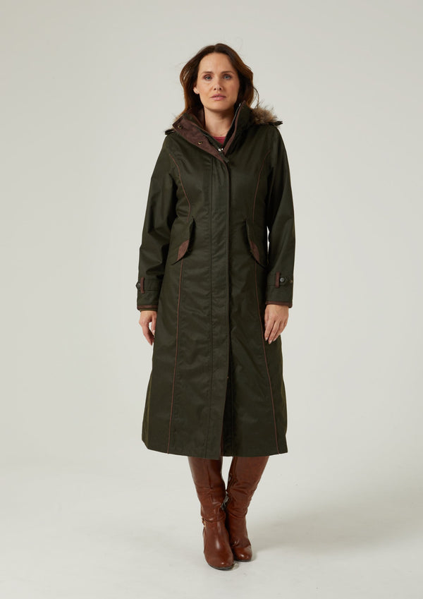 Fernley Ladies Waterproof Long Coat In Woodland