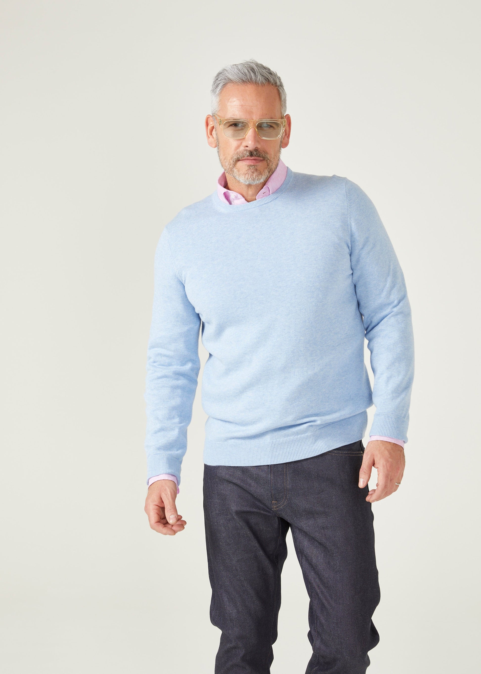 men's cotton cashmere crew neck jumper in steel blue