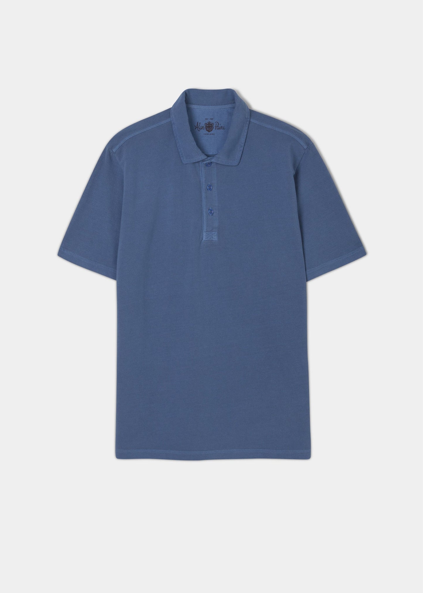 peruvian cotton short sleeve polo shirt in regatta blue.