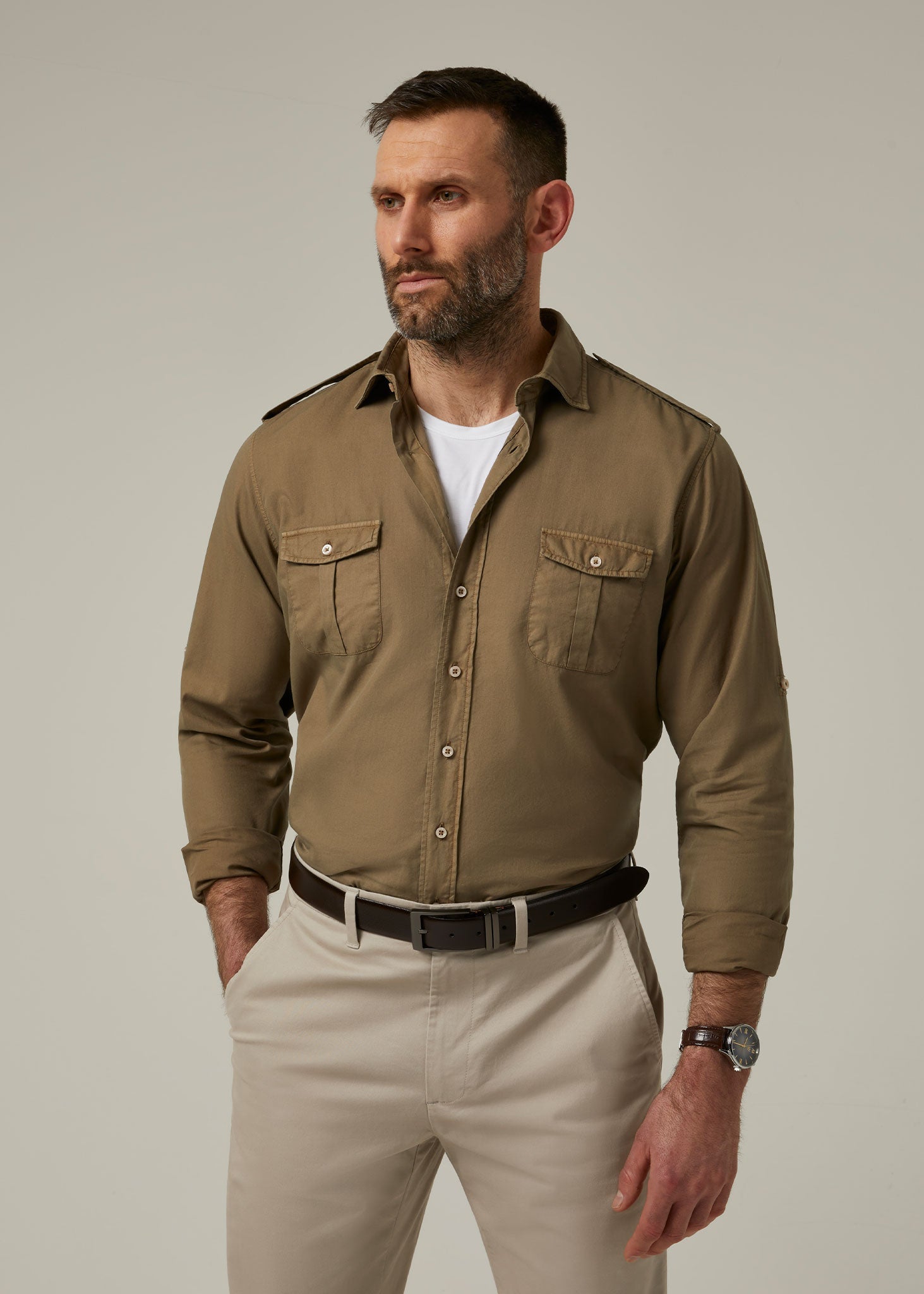 Shalhurt Button Through Shirt In Khaki
