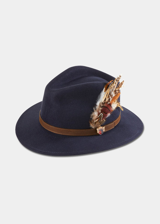 Richmond Ladies Felt Hat With Feather In Navy
