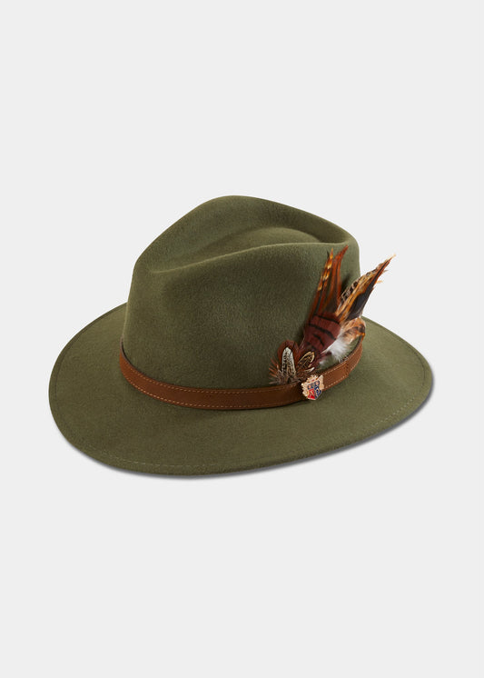 Richmond Ladies Felt Hat With Feather In Olive