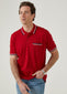 short sleeved cotton pique polo shirt with trim in rosso red.