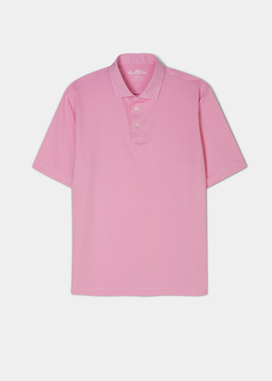 Striped short sleeved polo shirt in carnation pink